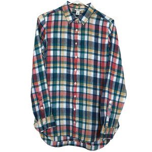 L.L. Bean Plaid Checked 100% Linen Tunic Long Blouse Women's Size XS